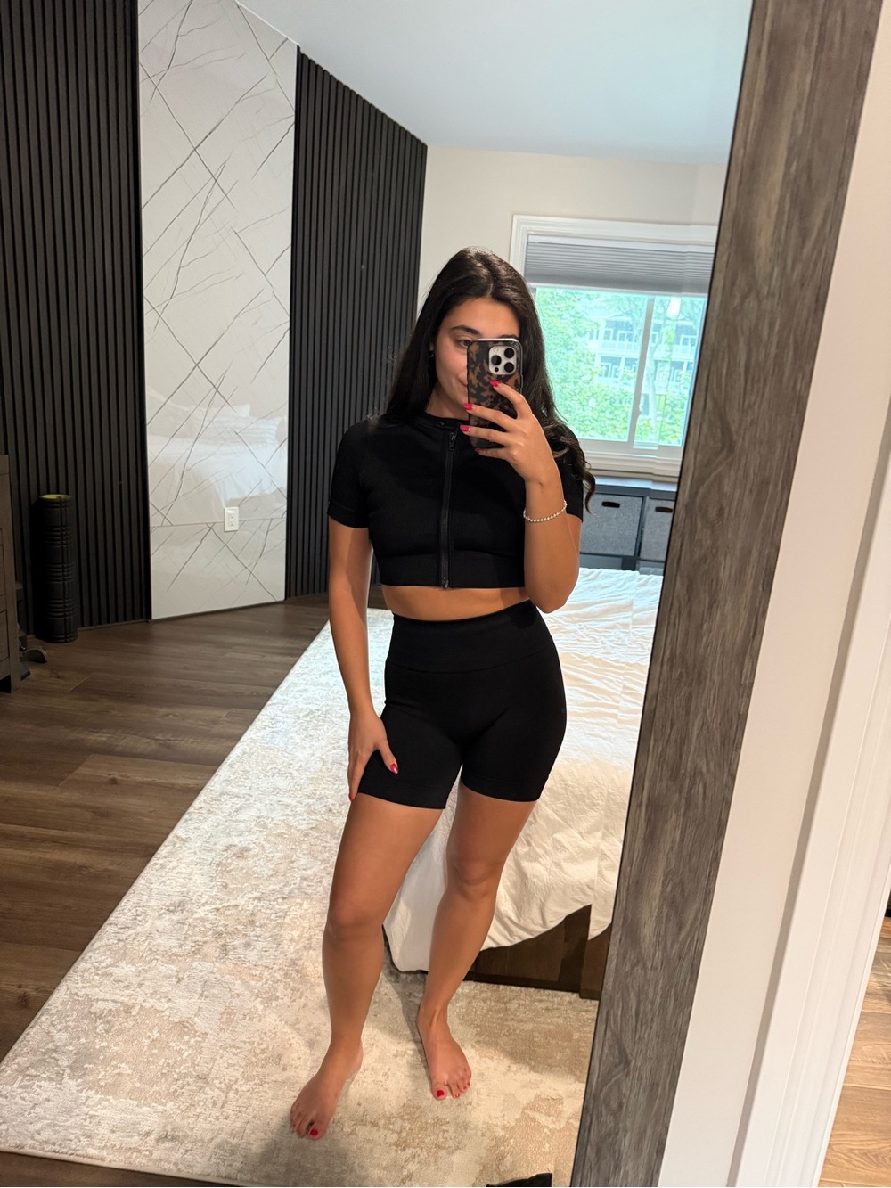 SET Active Black High-Rise Bike Shorts and zip up top set